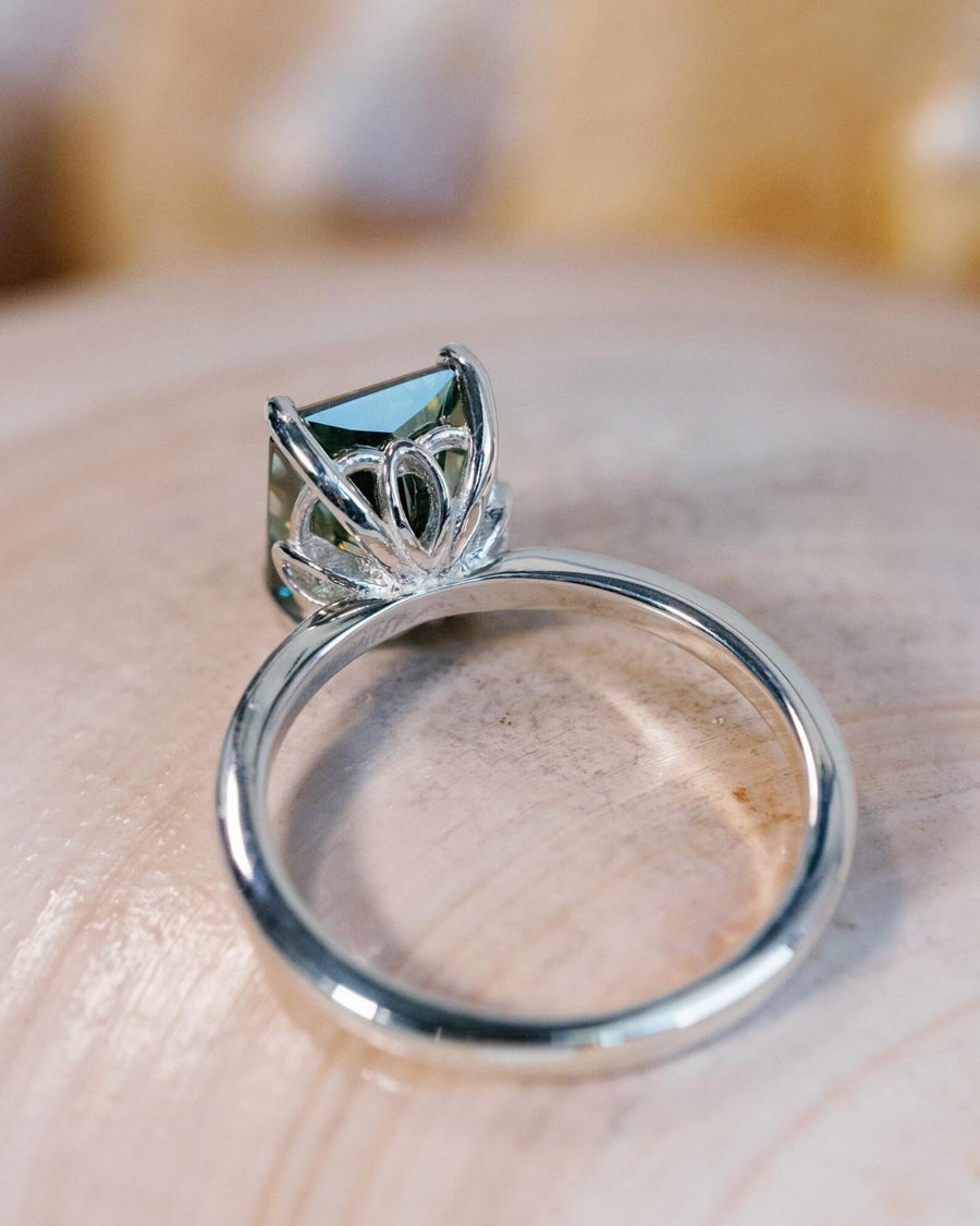 14k Radiant Cut Green Moissanite Solitaire Ring