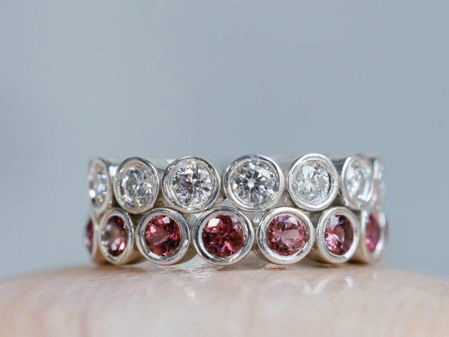 3mm Round Pink Tourmaline Stackable Wedding Band