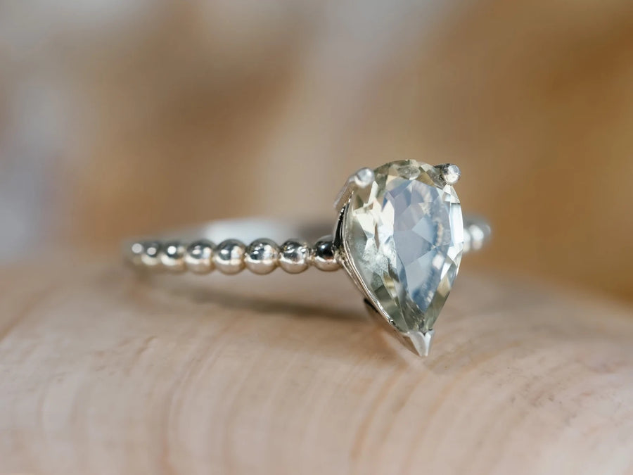 14k Pear Cut Prasiolite Green Amethyst Ring