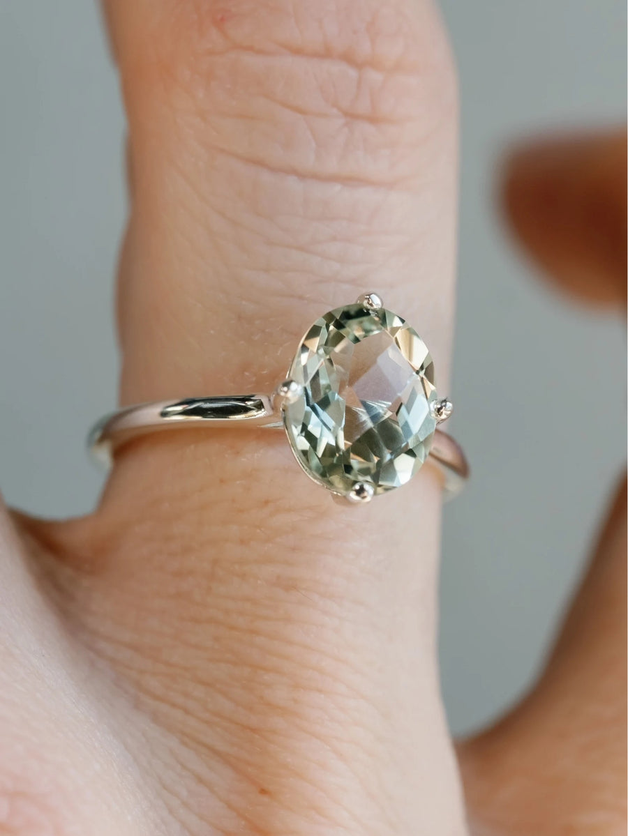 Green Amethyst Prasiolite Solitaire Ring