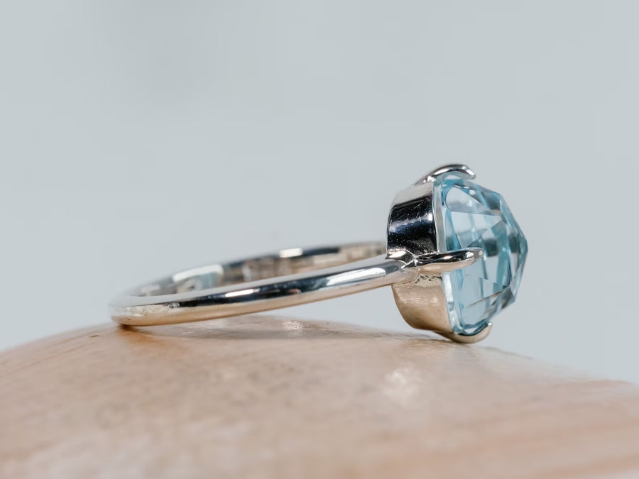 14k Rose Cut Sky Blue Topaz Ring