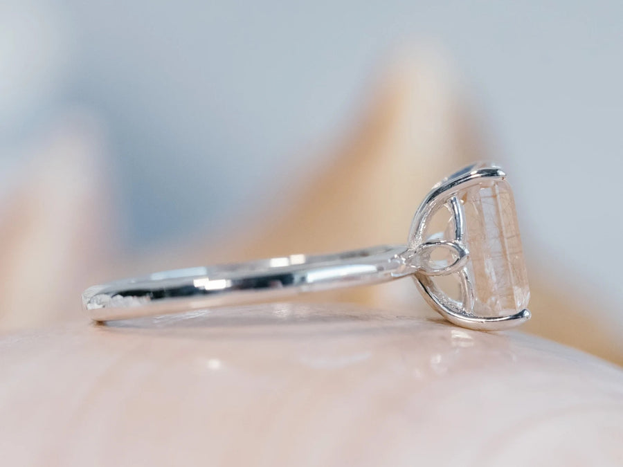 Emerald Cut Copper Rutilated Tourmalinated Quartz Ring