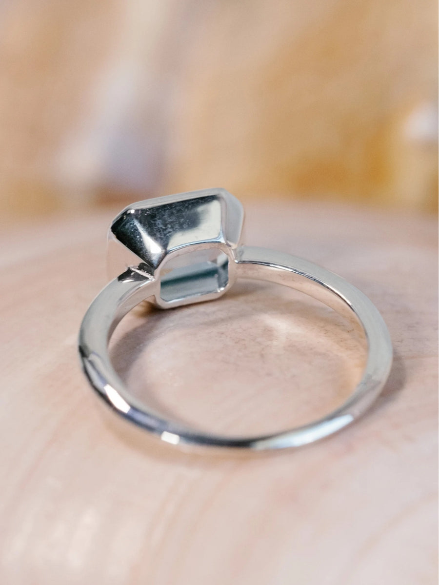 14k Emerald Cut Sky Blue Topaz Ring