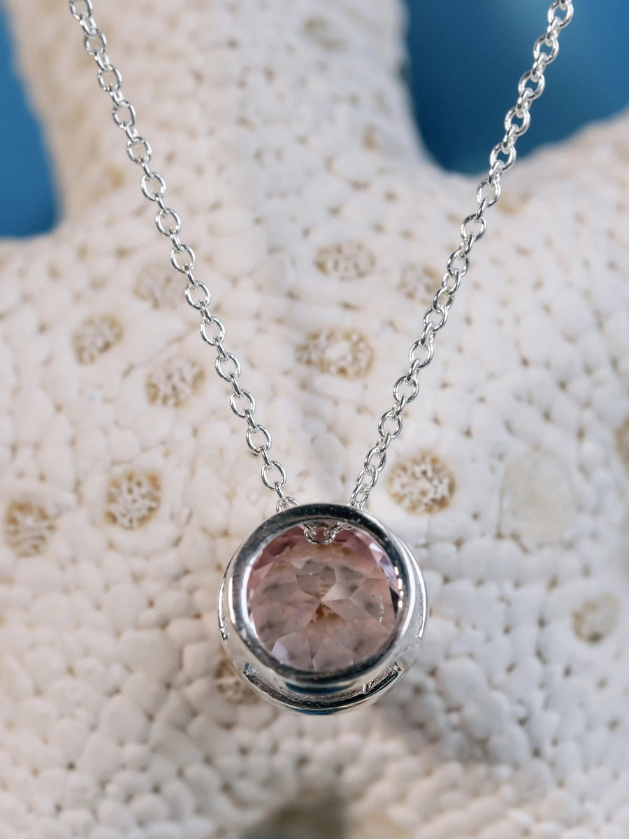 2.00ct Round Natural Pink Topaz Bezel Pendant Necklace