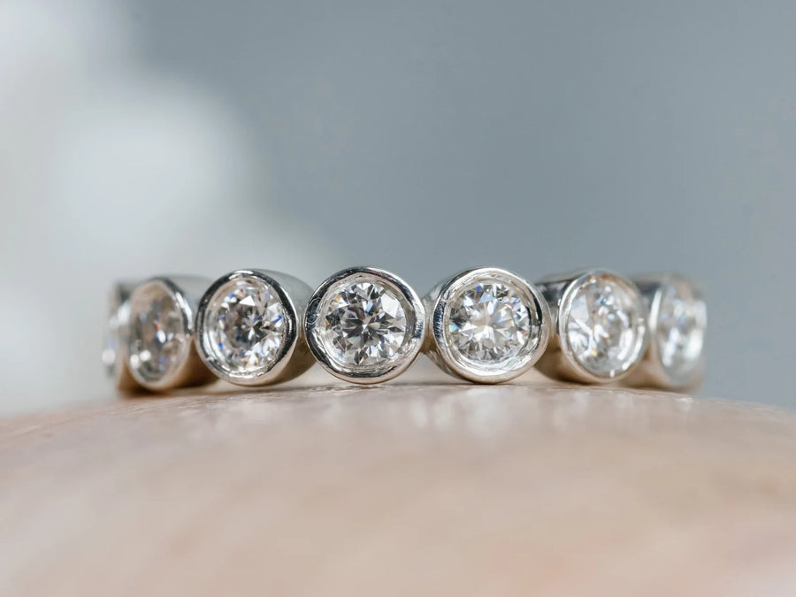 3mm Round Colorless Moissanite Bezel Stackable Band