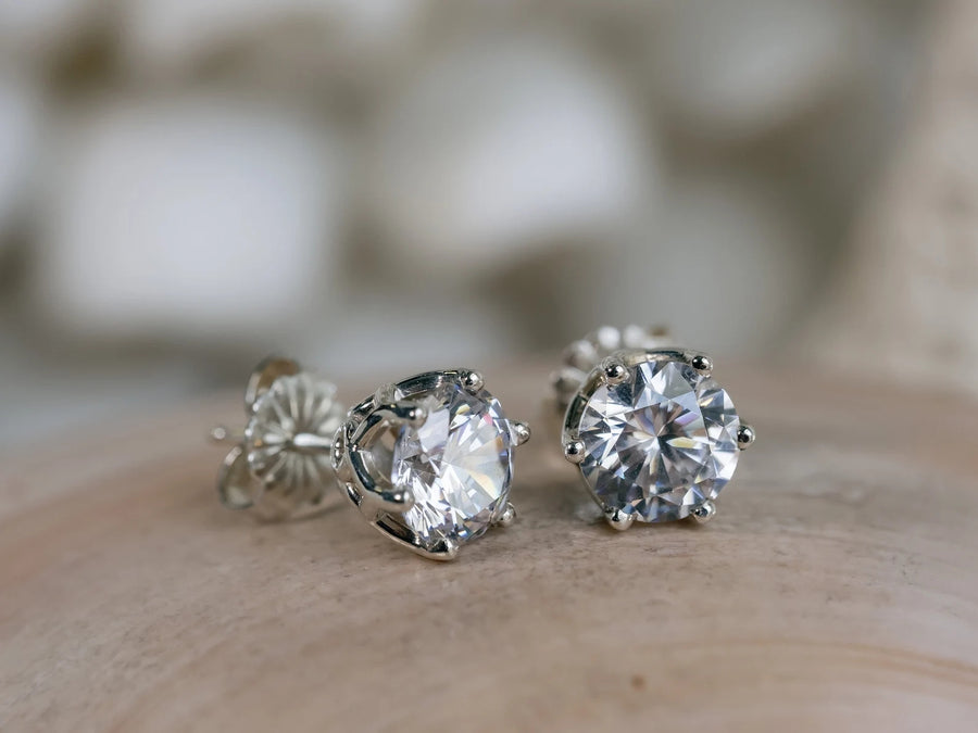 Prong Set Round Gold Moissanite Stud Earrings