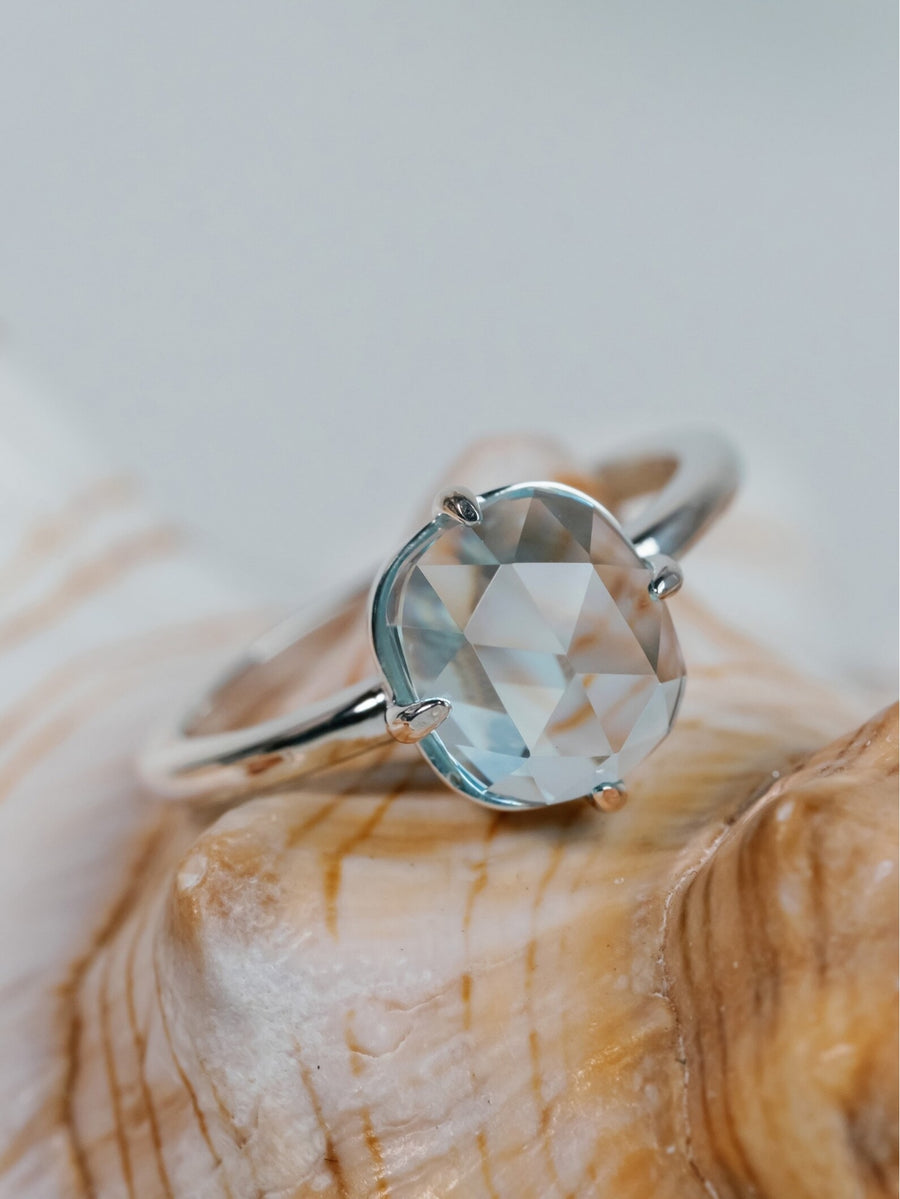 14k Rose Cut Sky Blue Topaz Ring
