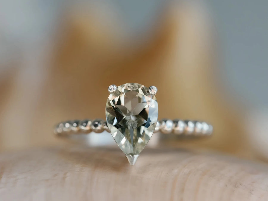 14k Pear Cut Prasiolite Green Amethyst Ring