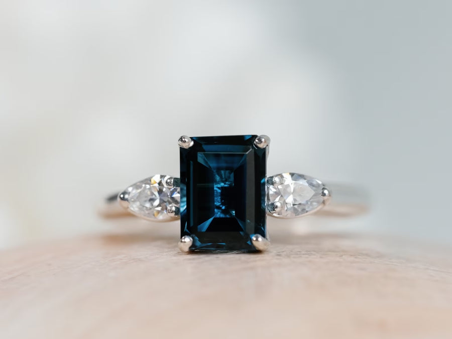 14k London Blue Topaz Three Stone Ring