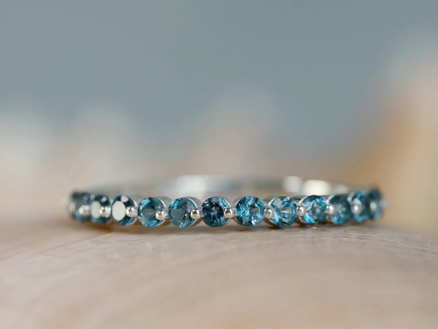 14k Natural London Blue Topaz Wedding Band