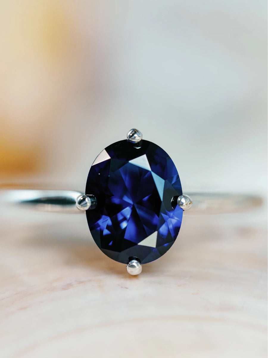 14k Oval Blue Sapphire Ring