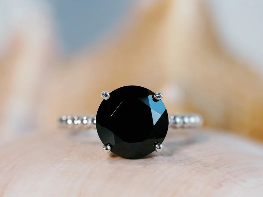 14k Large Black Spinel Solitaire Ring