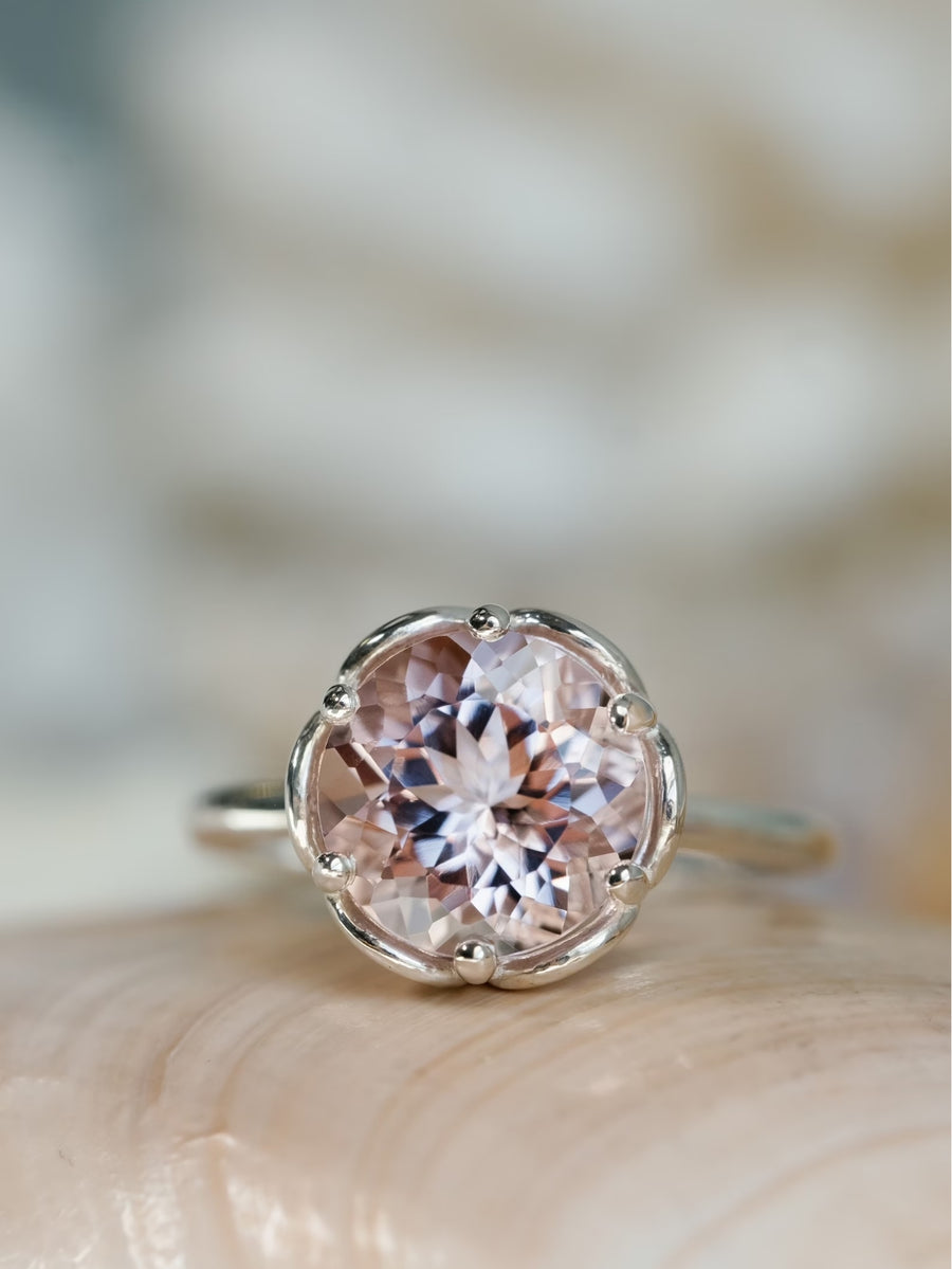 14k Natural Morganite Round Engagement Ring