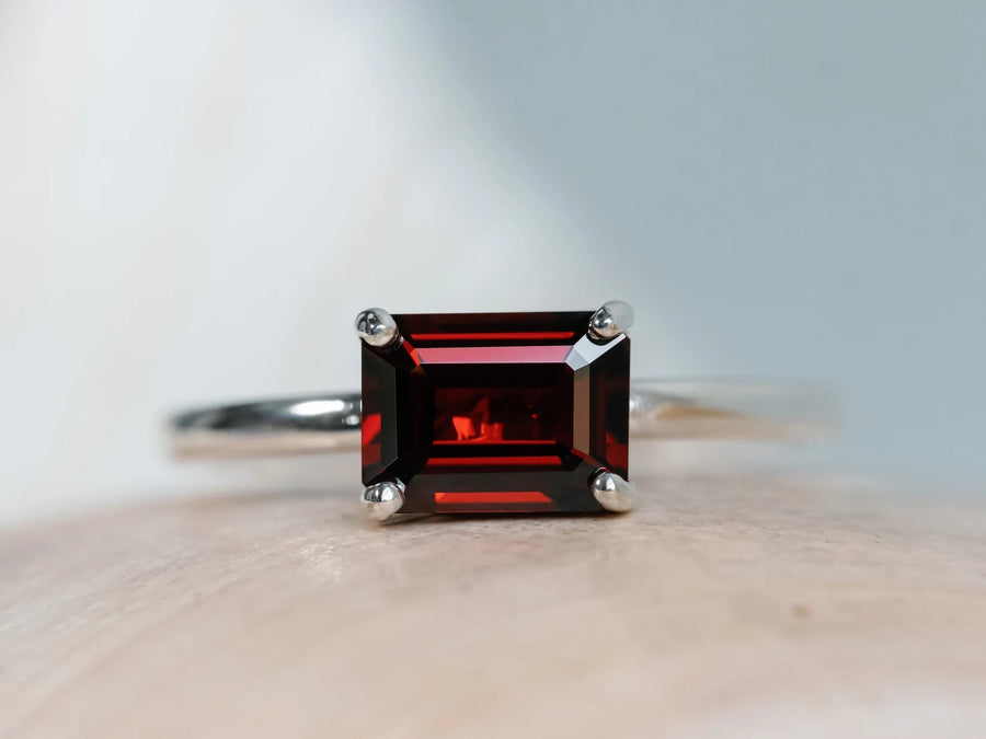 14k Emerald Cut Garnet Ring