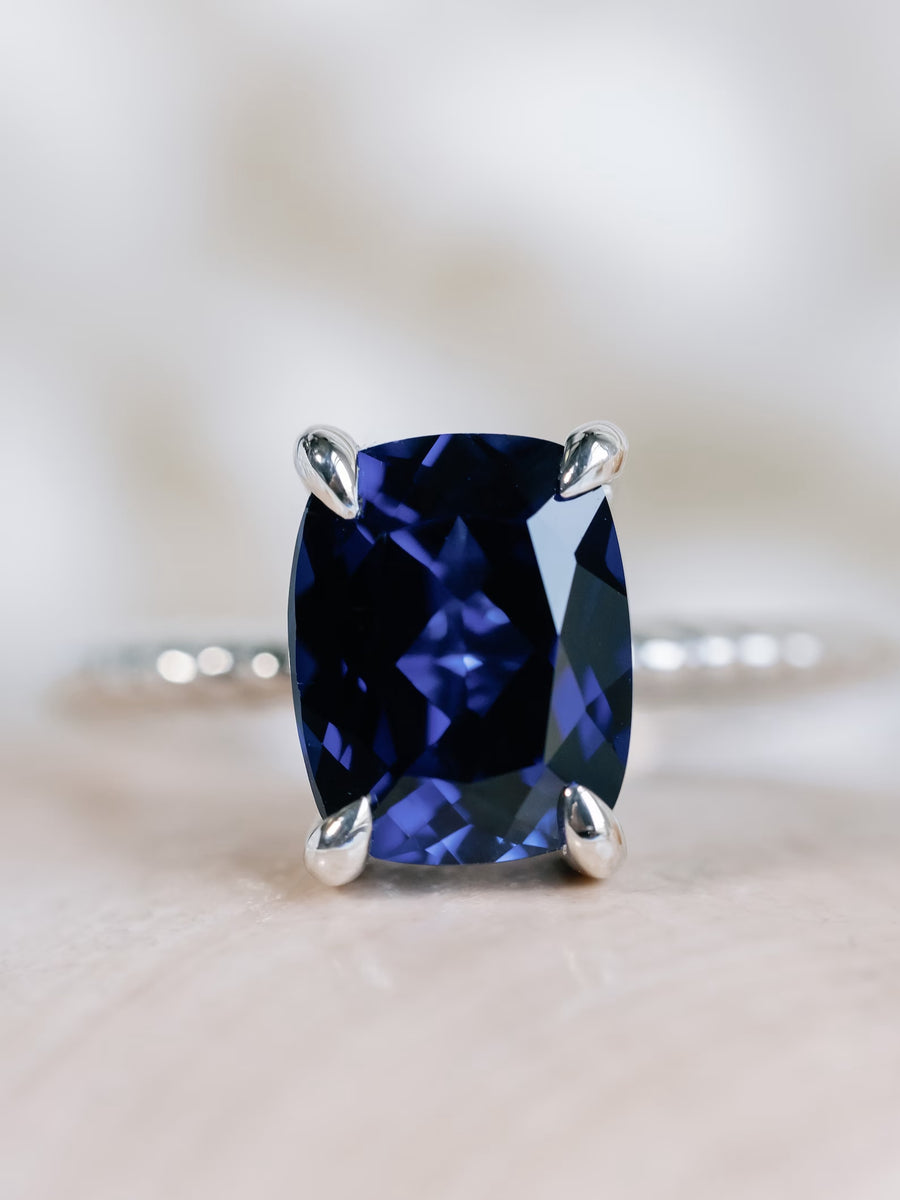 Elongated Cushion Cut 3.00ct Large Lab Grown Blue Sapphire Ring