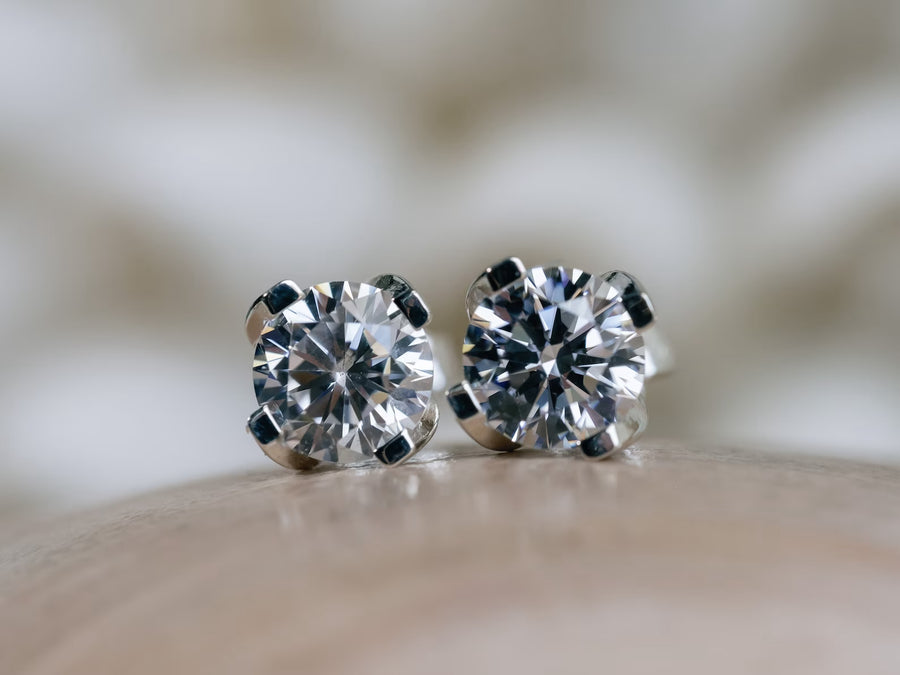 Six Prong Set Round Gold Moissanite Stud 2ct Earrings