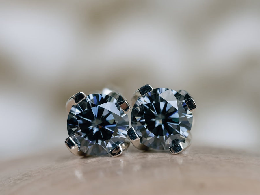 14k Prong Set Round Gray Moissanite Stud Earrings