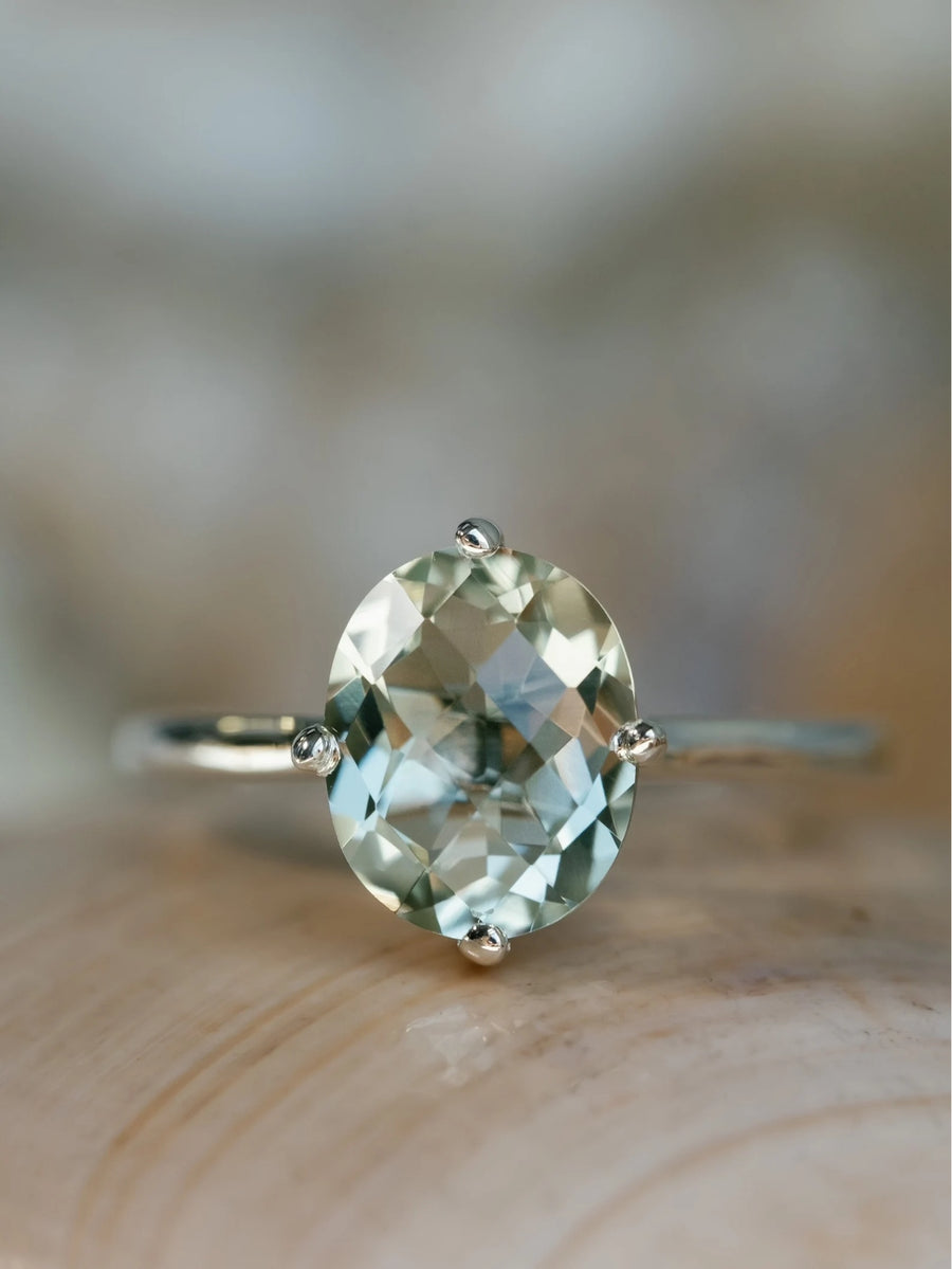 Green Amethyst Prasiolite Solitaire Ring