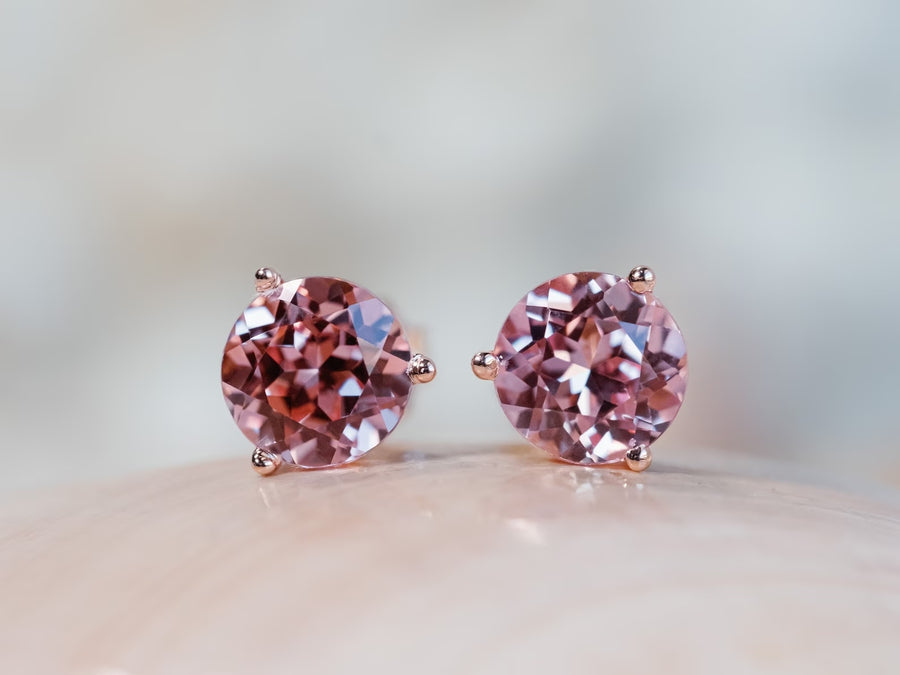 Pink Sapphire Padparadscha Stud Earrings