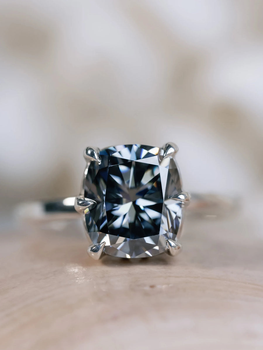 Antique Elongated Cushion Cut Gray Moissanite Engagement Ring