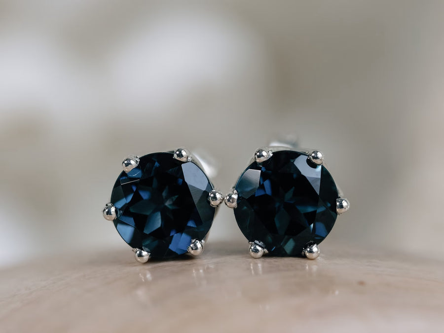 14k Silver London Blue Topaz Stud Earrings