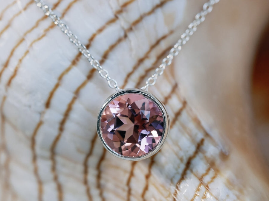 2.00ct Round Natural Pink Topaz Bezel Pendant Necklace