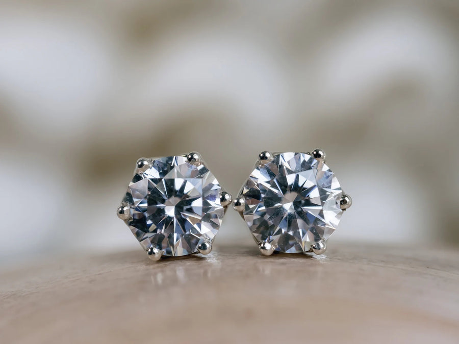 Prong Set Round Gold Moissanite Stud Earrings