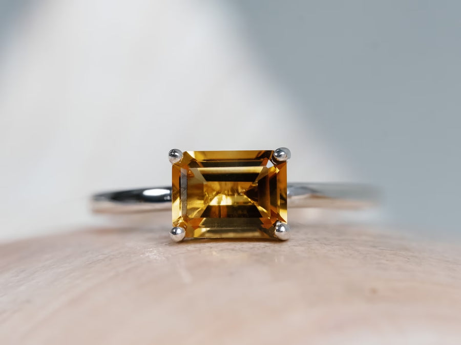 14k Emerald Cut Natural Citrine Ring