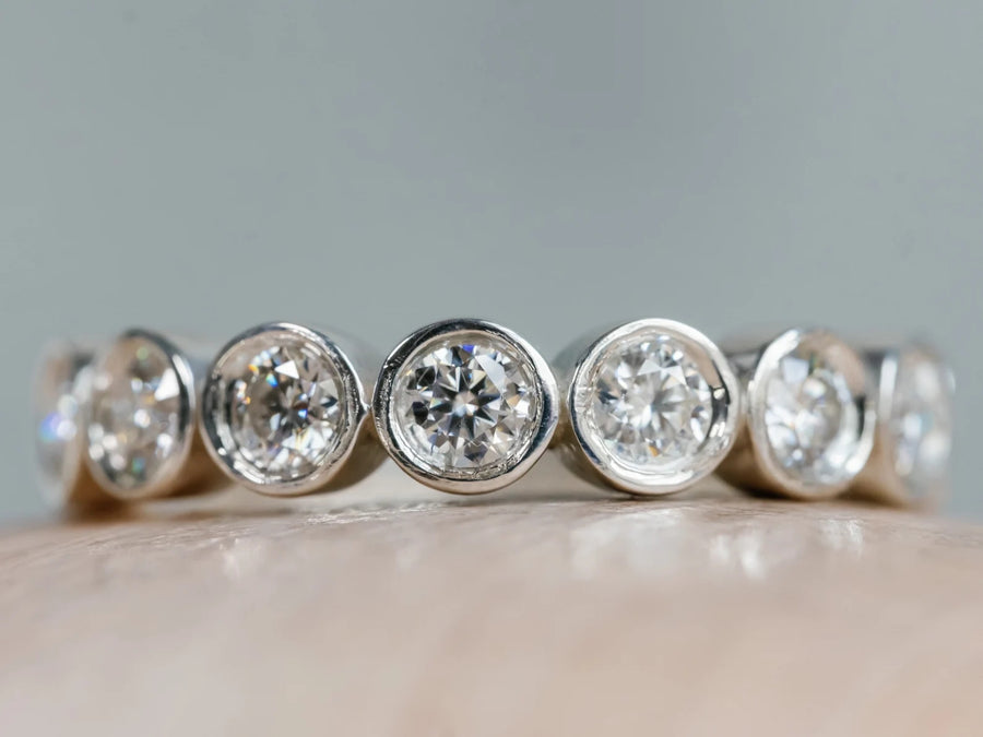 3mm Round Colorless Moissanite Bezel Stackable Band