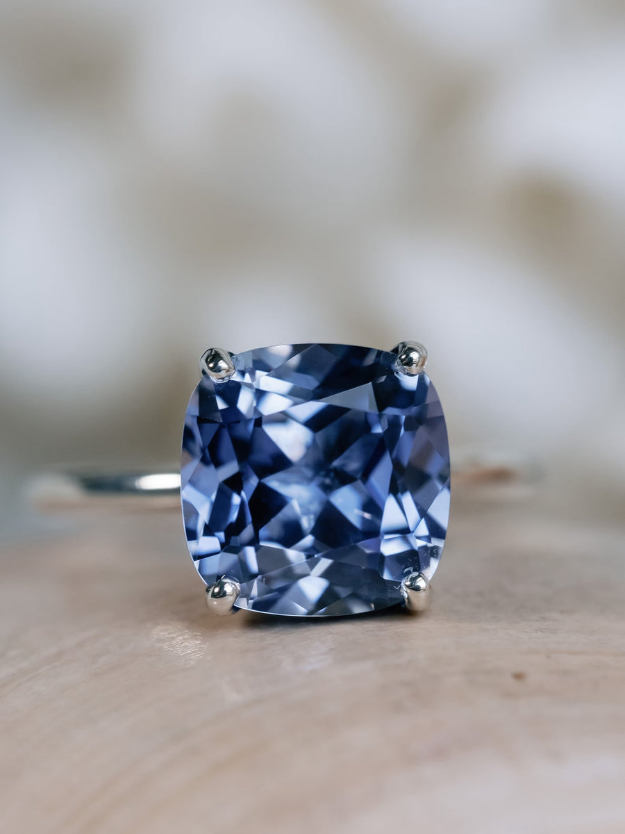 14k Cornflower Cushion Cut Lab Created Blue Sapphire Ring