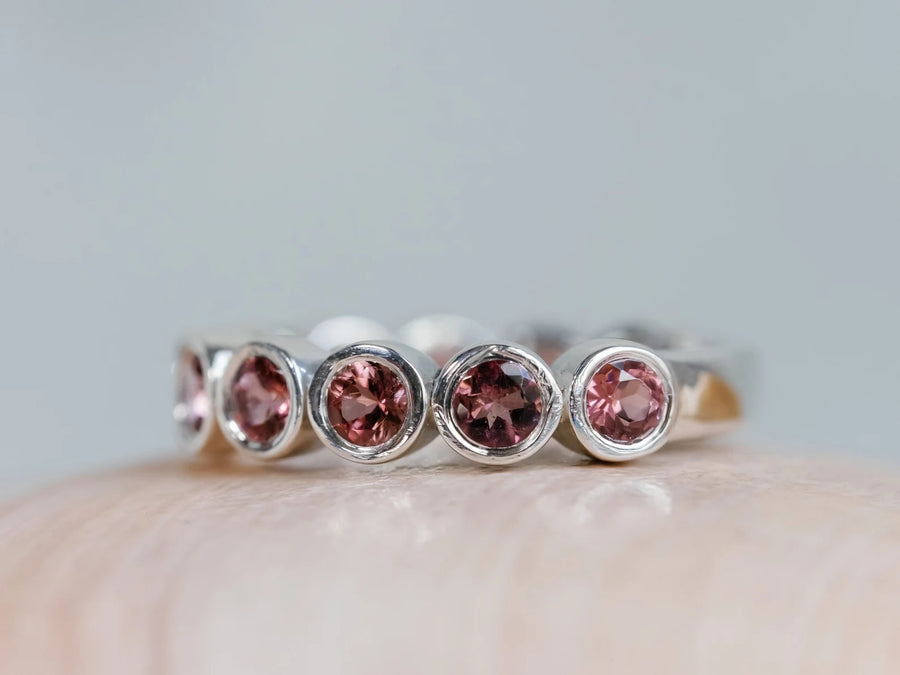 3mm Round Pink Tourmaline Stackable Wedding Band