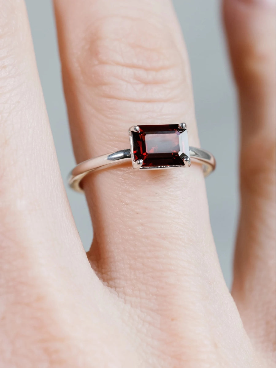 14k Emerald Cut Garnet Ring