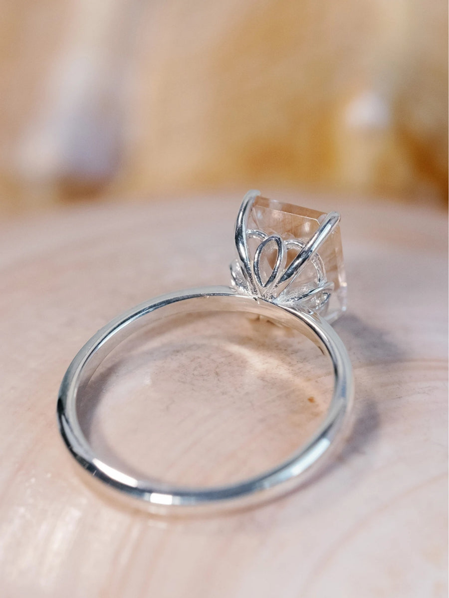 Emerald Cut Copper Rutilated Tourmalinated Quartz Ring