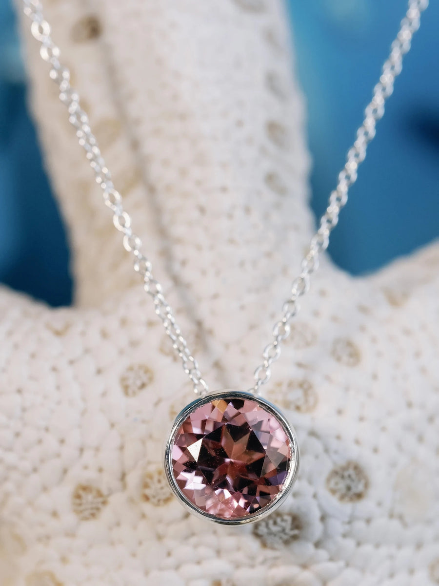 2.00ct Round Natural Pink Topaz Bezel Pendant Necklace