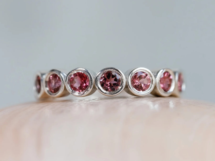 3mm Round Pink Tourmaline Stackable Wedding Band