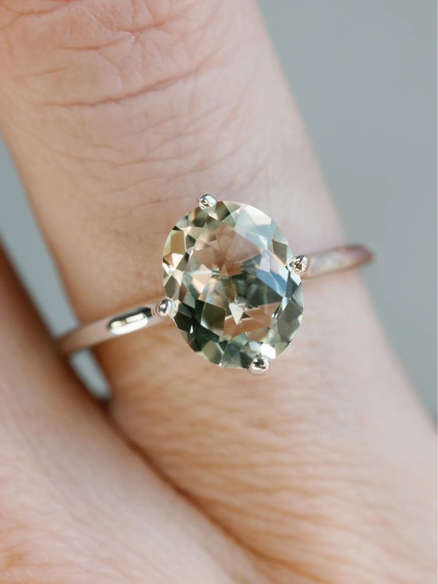 Green Amethyst Prasiolite Solitaire Ring