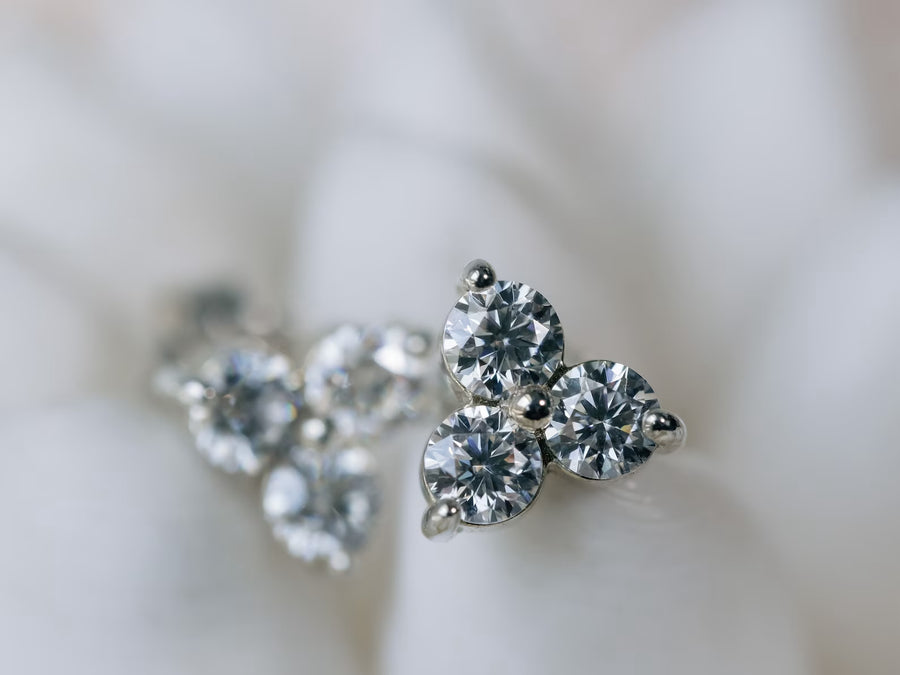 14k Moissanite Three Stone Cluster Stud Earrings