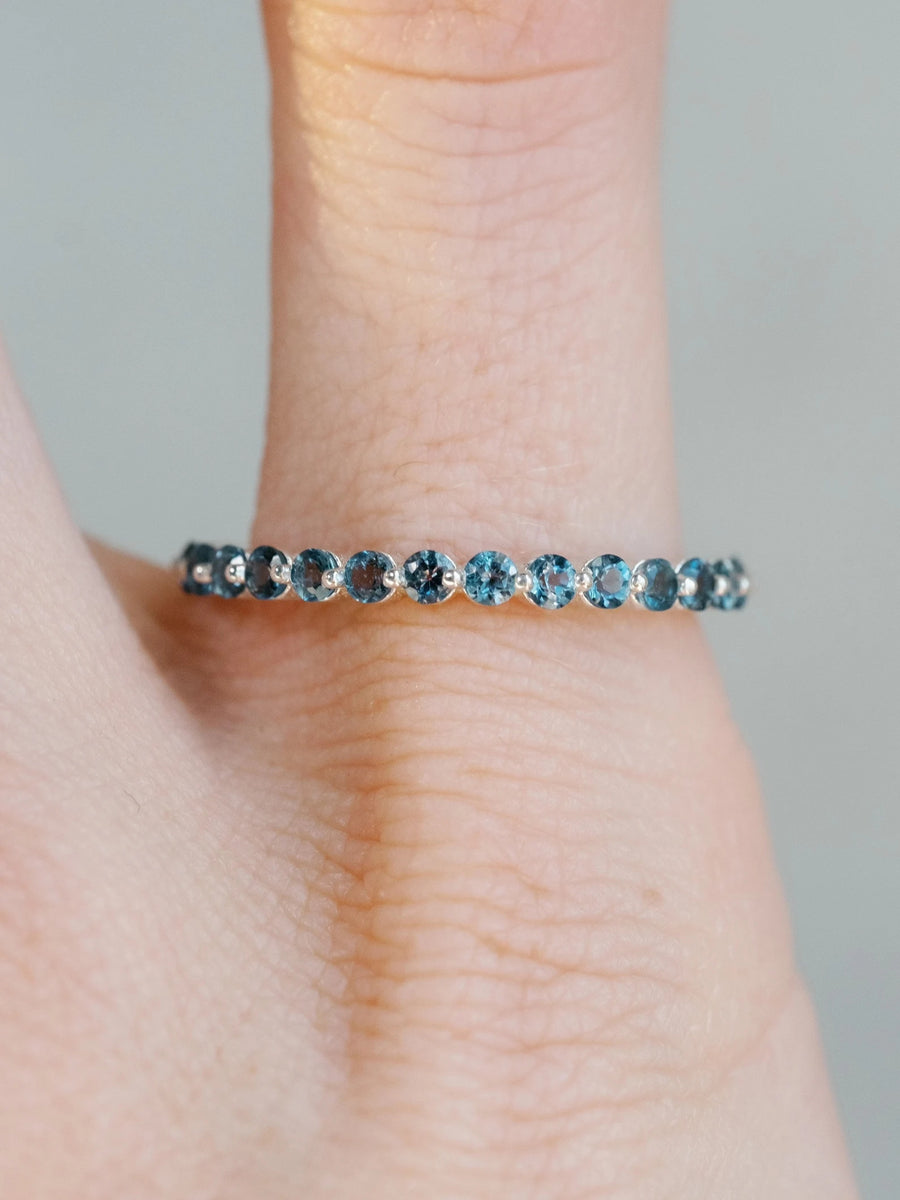 14k Natural London Blue Topaz Wedding Band