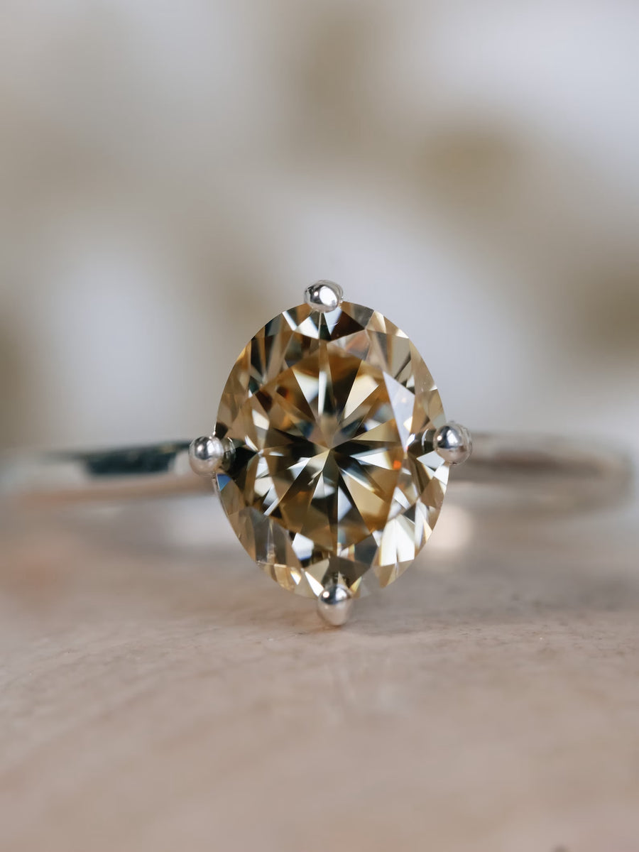 14k Champagne Oval Moissanite Compass Setting 2.00ct Engagement Ring