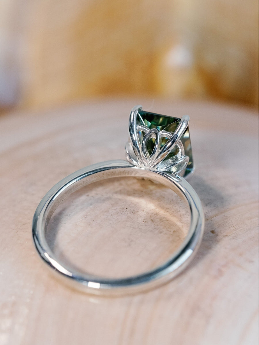 14k Radiant Cut Green Moissanite Solitaire Ring