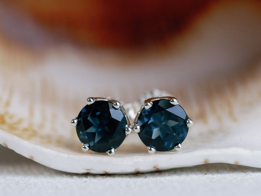 14k Silver London Blue Topaz Stud Earrings