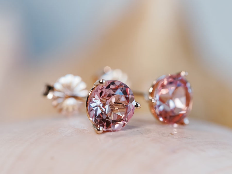 Pink Sapphire Padparadscha Stud Earrings