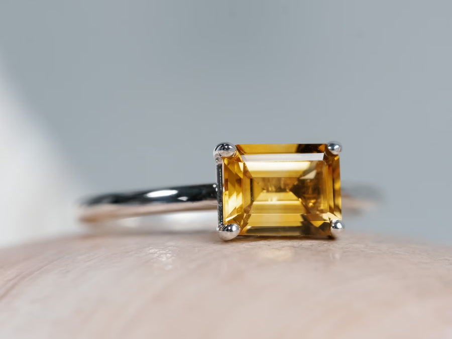 14k Emerald Cut Natural Citrine Ring