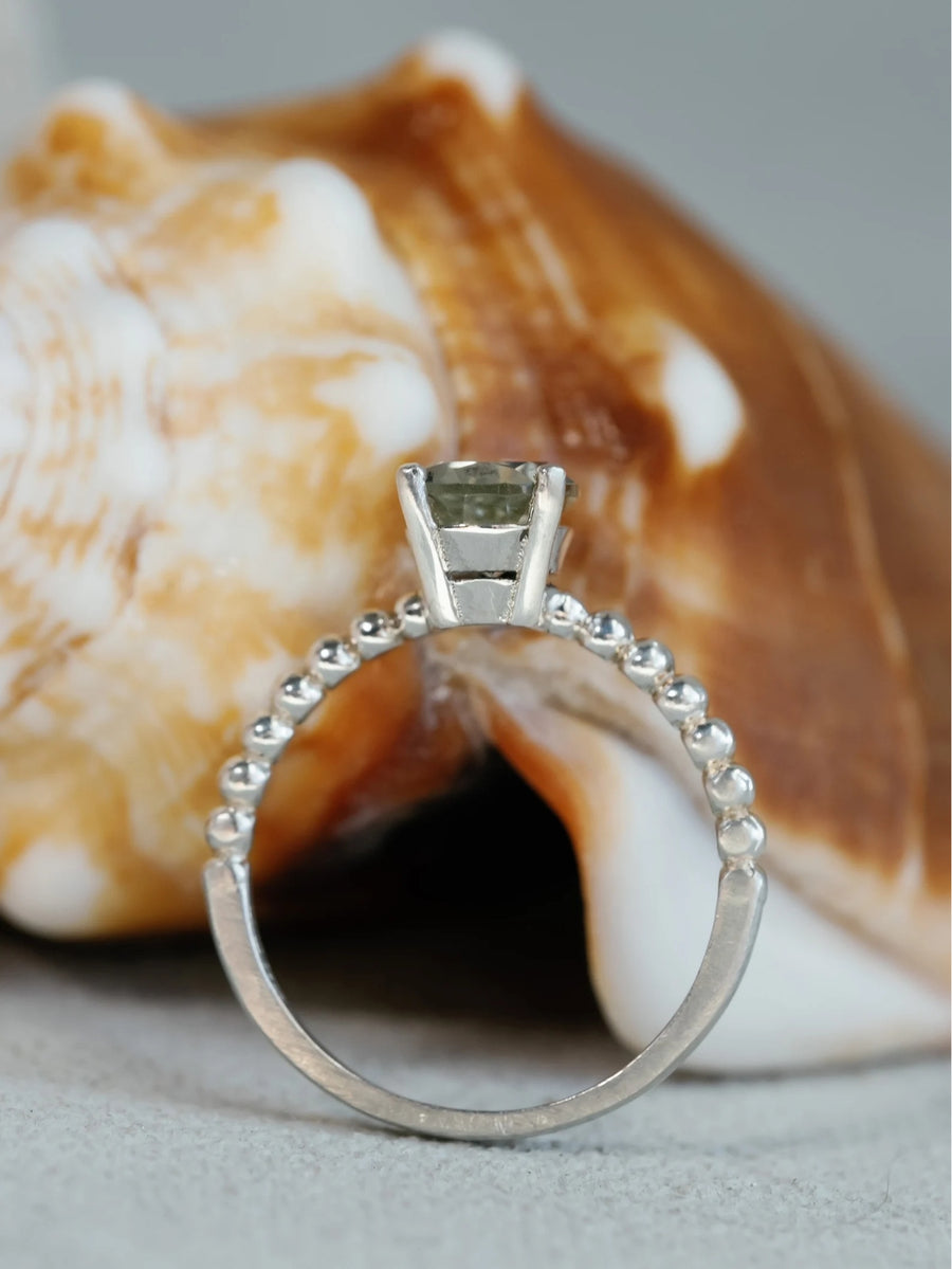 14k Pear Cut Prasiolite Green Amethyst Ring