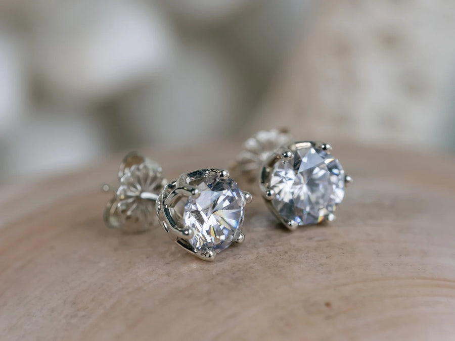 Prong Set Round Gold Moissanite Stud Earrings