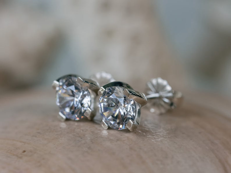 Six Prong Set Round Gold Moissanite Stud 2ct Earrings