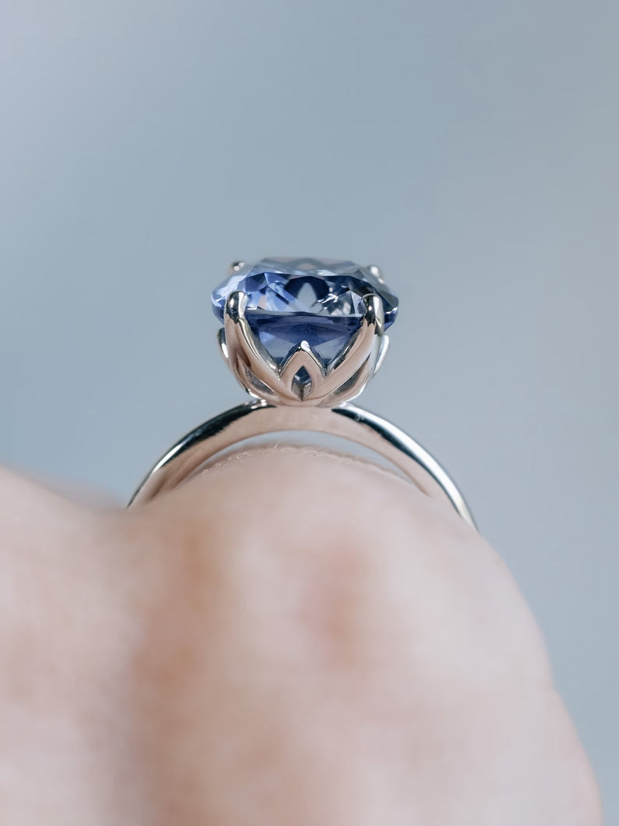 14k Cornflower Cushion Cut Lab Created Blue Sapphire Ring