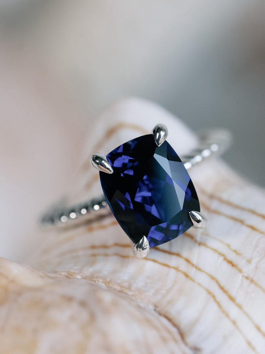 Elongated Cushion Cut 3.00ct Large Lab Grown Blue Sapphire Ring