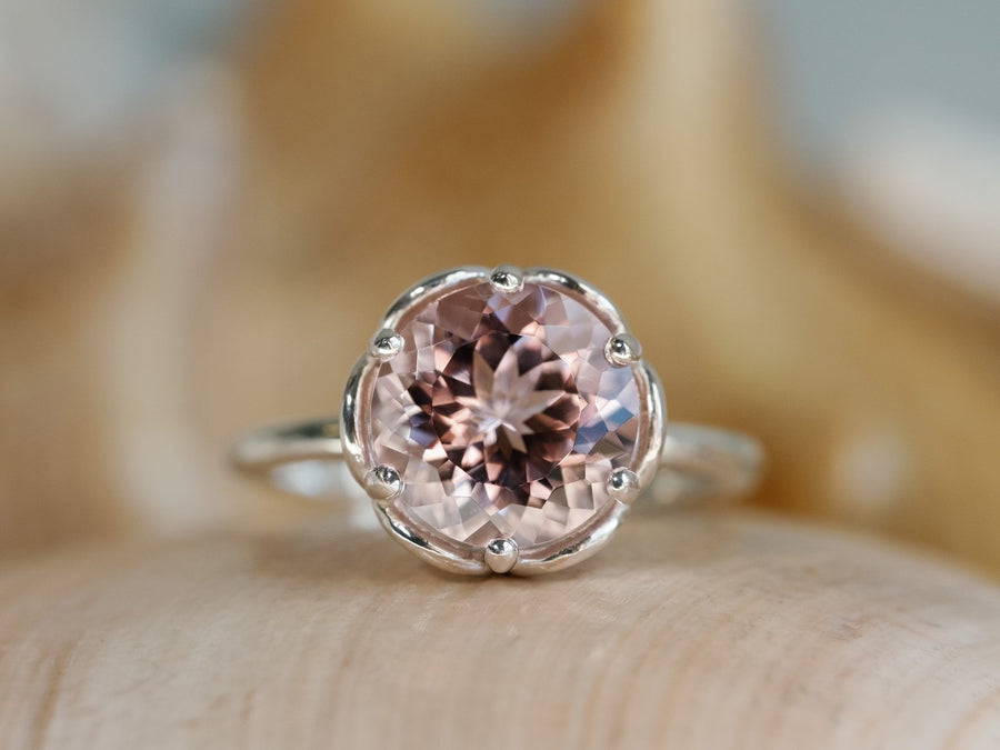 14k Natural Morganite Round Engagement Ring