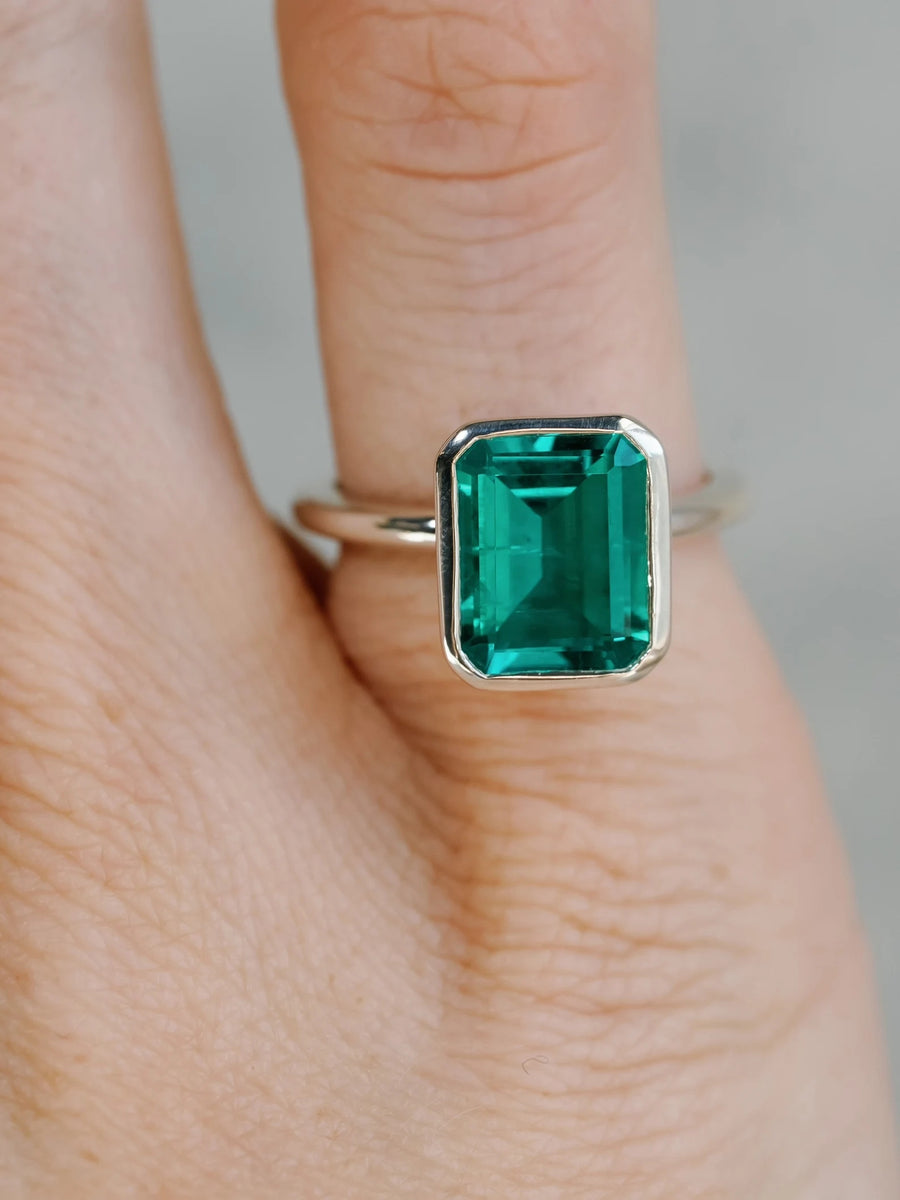 14k Columbian Green Emerald Large Bezel Ring